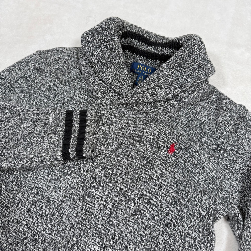 Polo‎ Ralph Lauren Shawl Collar Sweater Boys L 14 16 Gray Red Pony Logo